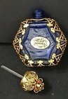 Vintage Czech Bohemia Perfume Bottle Ornate Gold Metal Filigree Over Blue Glass — photo 4