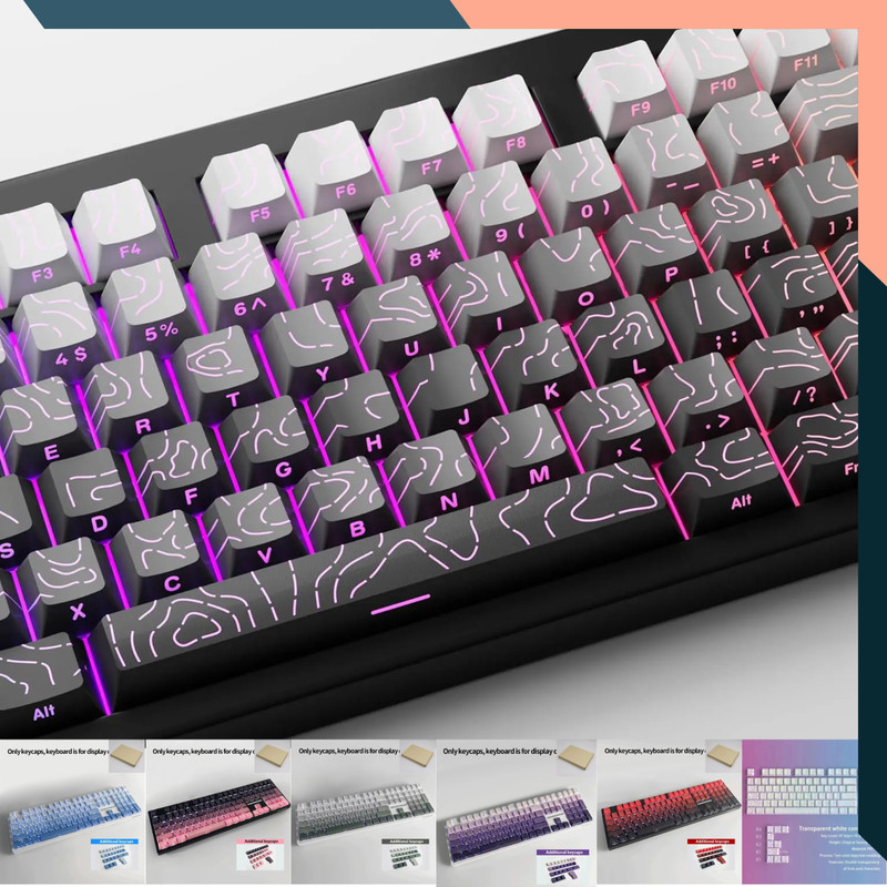 Topographic PBT Side Engraved Keycaps 132 Keys Cherry Profile Backlit Keyboard