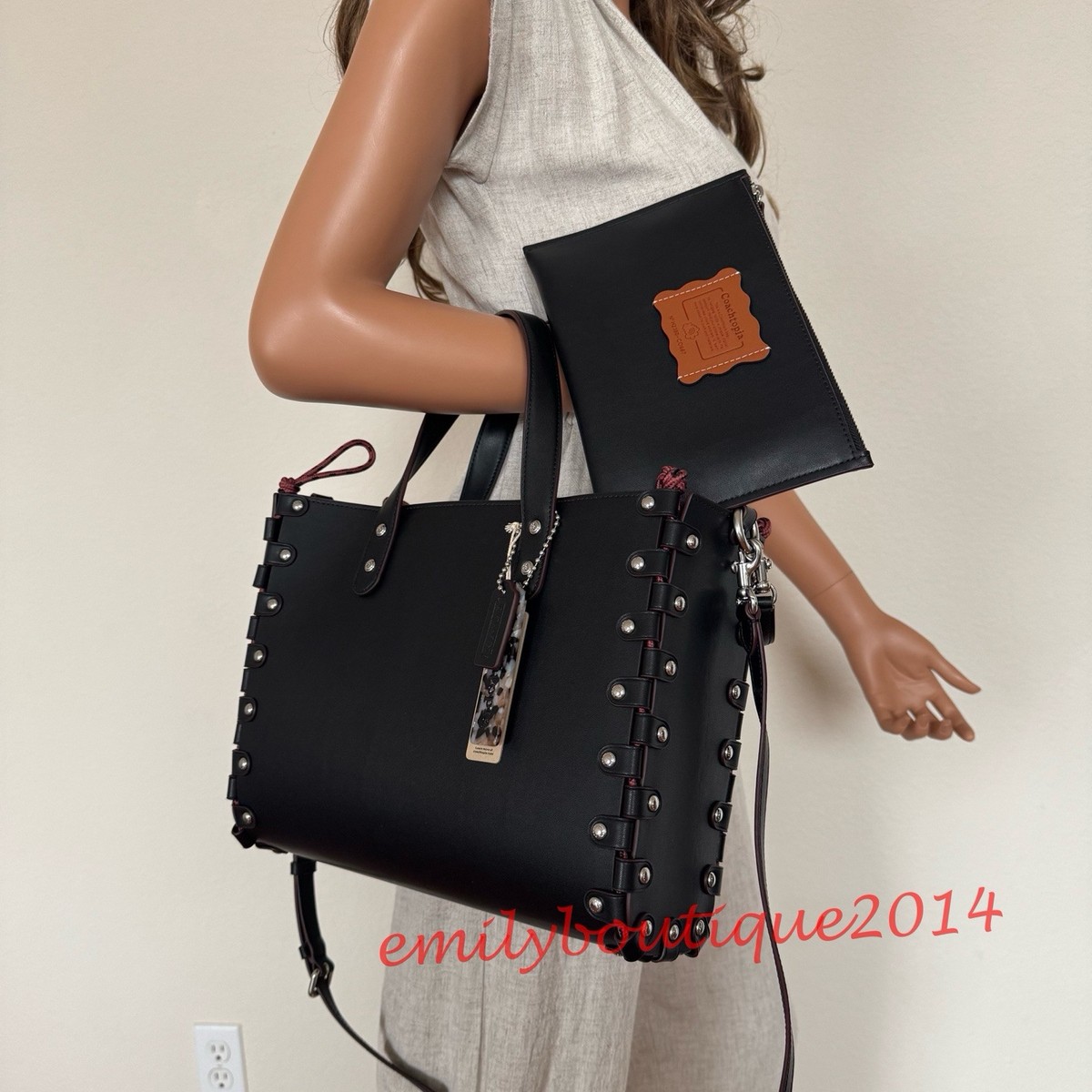 NWT Coach CO667 Re Laceable Tote Black Coachtopia Leather Medium