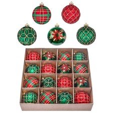 Valery Madelyn 16ct Christmas Ball Ornaments Set, Red Green and Gold Shatterp...