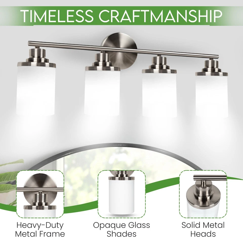 Holim Lámparas de baño de níquel cepillado de 4 luces, luces de tocador para baño Foto 4 de 4