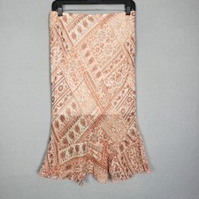 Y2K Size M Flare Bottom Midi Skirt Pink Cream Paisley Prairie Edwardian Fairy