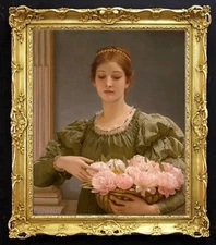 Handmade old master Antique Oil Painting art girl women Flower on canvas 24"X30"