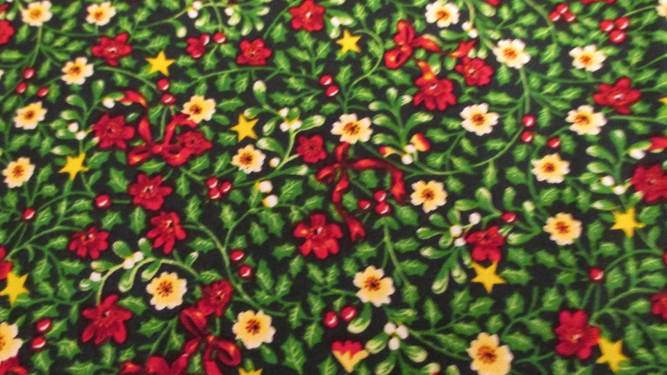 Tela de Navidad Floral Rojo Verde Amarillo Algodón Tesoros atemporales POR x 44 Foto 3 de 4