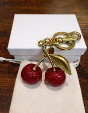 Red Cherry Apple Bag Charm Keychain Resin Metal Brass Purse Decoration