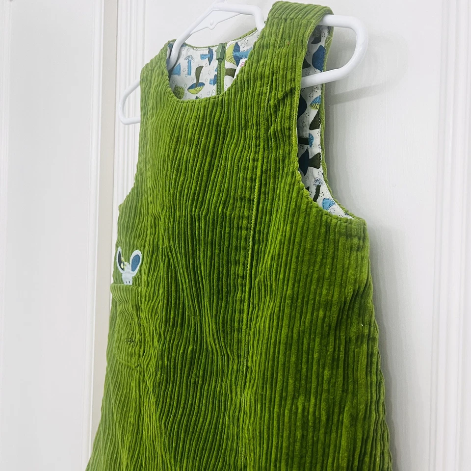 Vestido vintage 2003 GYMBOREE Hide and Seek verde pana ratón niña 2T delantal  Foto 2 de 4