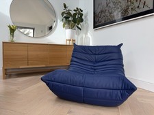 Ligne Roset Leather TOGO Fireside Chair Blue – Michel Ducaroy Designer Authentic