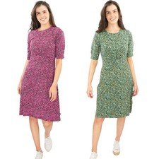 Womens Weird Fish Cassandra Swing Dress Green Pink Cotton Jersey 3/4 Sleeve