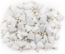100Pcs 0.8Inch/2CM Mini Tassels White Tassel Tiny Handmade Craft Tassels with Go