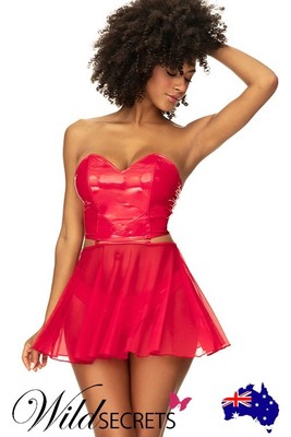 NEW Mapale by Espiral Trix Wet Look 2 In 1 Bustier & Babydoll Set, Wild Secrets