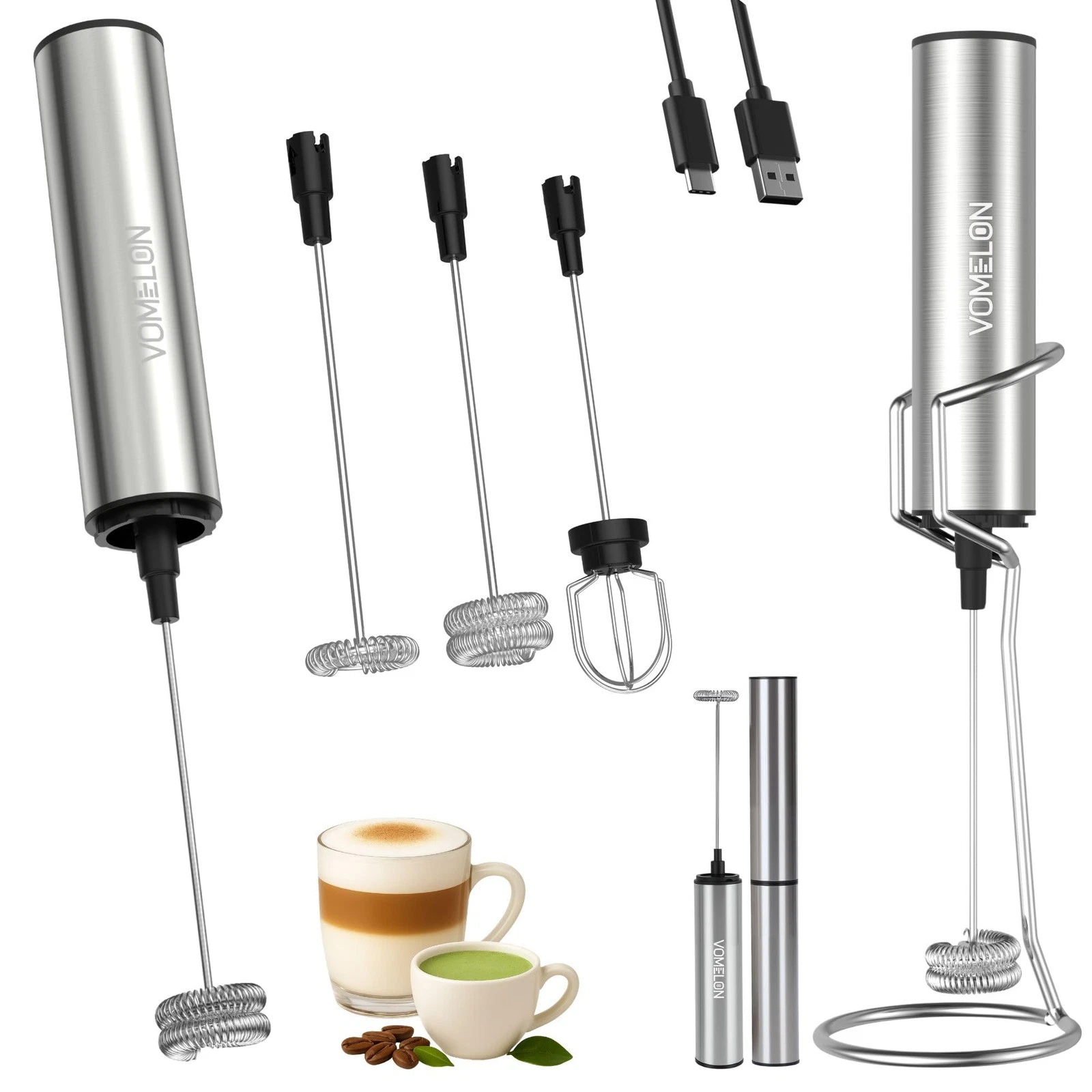 Rechargeable Milk Frother with Stand, Whisks Foam Maker, POWERFUL USB 2 Speed...
