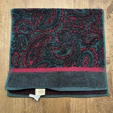 VTG Fieldcrest Royal Velvet Hand Towel Jacquard Paisley Green Burgundy NWT
