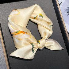 100 Silk Mulberry 20" Small Yellow leaves Print Scarf Women Neckerchief Wrap