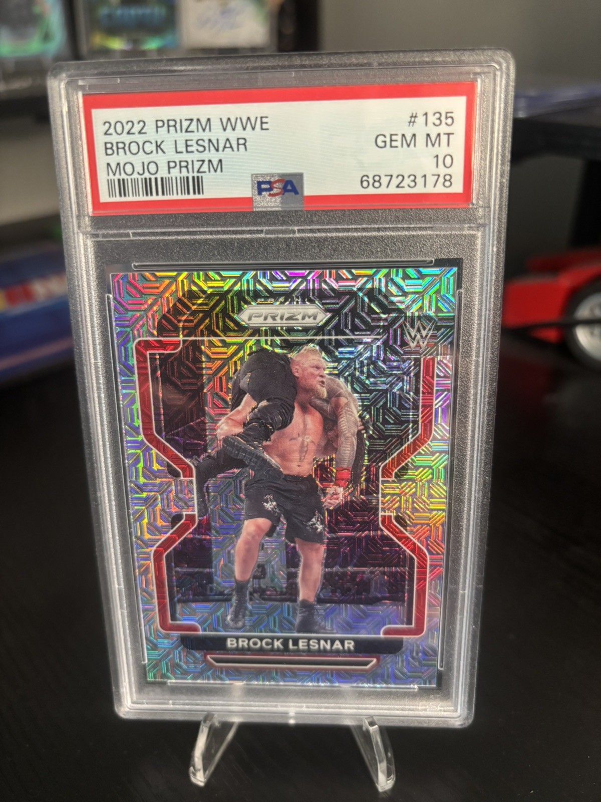 2022 PANINI PRIZM WWE #135 BROCK LESNAR MOJO PRIZM /25 PSA 10 GEM MT view 3
