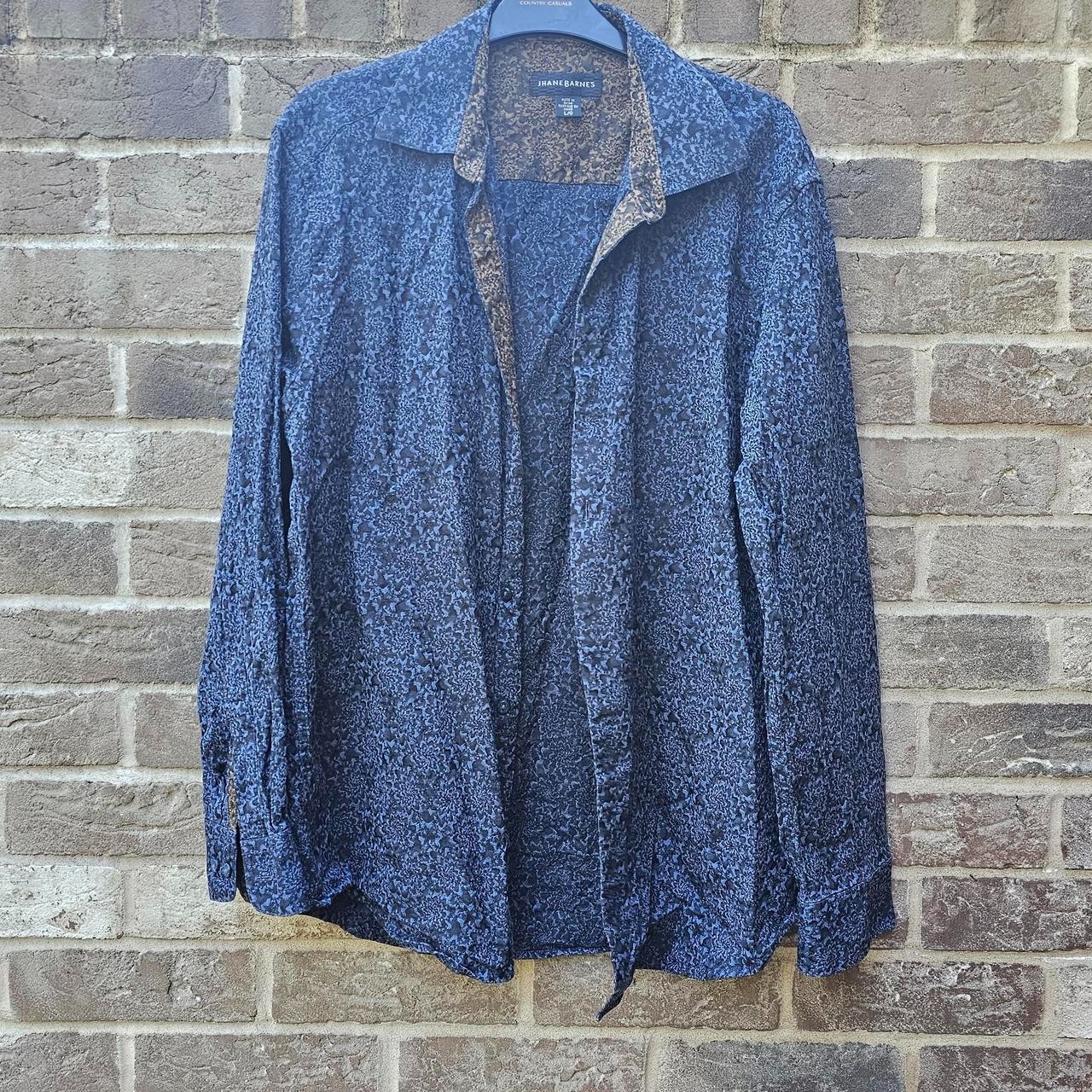 Blue Men's Silk & Cotton Blend Shirt with a Floral Pattern | Jhane Barnes