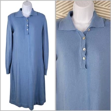 Orvis Vtg 2 Ply Cashmere Sweater Dress Long Sleeve Midi Size Medium Blue Polo