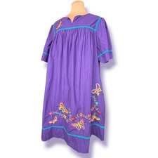 Vintage Purple Cotton Butterfly Embroidered Muumuu House Dress Plus  Whimsical