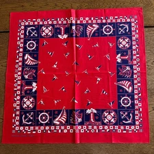 VTG Color Fast Cotton RN13962 Sailing Boat Anchor Red Bandana Hankie Excellent C