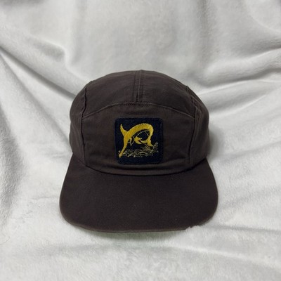 Vintage 80s Brown Marlin Fisherman Hat 5 Panel Made in USA Snapback Short Bill