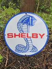 VINTAGE FORD SHELBY COBRA PORCELAIN DEALERSHIP SIGN GAS STATION PUMP PLATE OIL