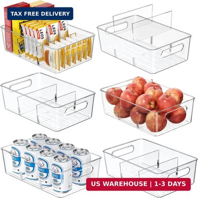 Mpotmiy 6 Pack Pantry Organizers and Storage,Clear Plastic Containers with 2 Div
