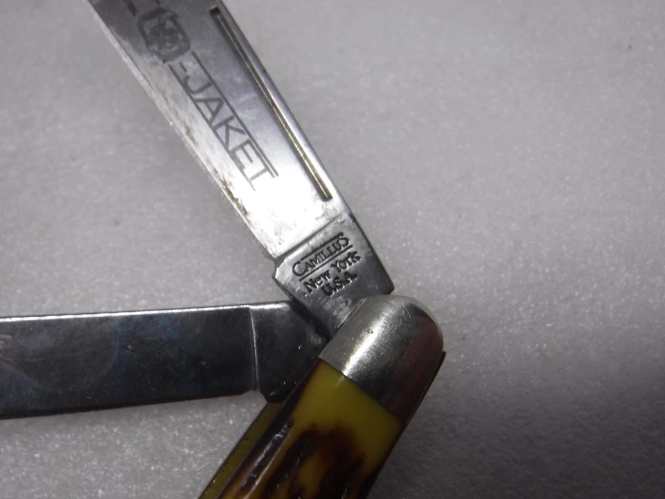 NAVAJA DE BOLSILLO VINTAGE CAMILLUS AMARILLA CHAQUETA 3 HOJAS HECHA EN EE. UU. L@@K Foto 3 de 4