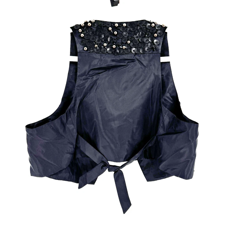 Bisou Bisou Vest Women's Large Black Pearl Sequin Michelle Bohbot Western Biker - Image 3 of 4