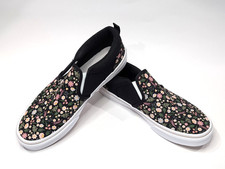 Vans Asher Fall Floral Black/Multi Girl's Canvas Slip On Skate Shoes-Size 6 NWB