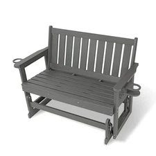 Poly Lumber Patio Glider, HIPS Material Weather-Resistant Swing Bench, Gray