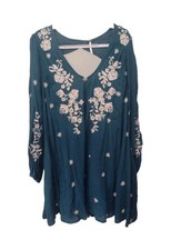 Free People Sz. S/P ~Embroidered Dress~Ivory Floral~Boho~ Long Sleeve~Lined