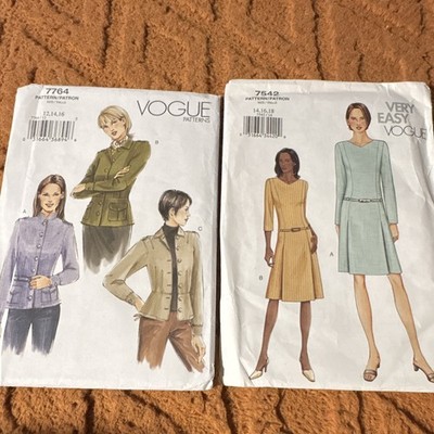 Vogue Patterns 7764 Jacket & 7542 Dress Sewing Patterns Lot Very Easy Women