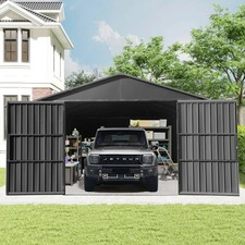 Domi 12x15FT Metal Garage Shed, Extra Large Carport w/ Lockable Double Doors