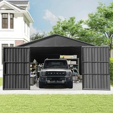 Domi 12x15FT Metal Garage Shed, Extra Large Carport w/ Lockable Double Doors