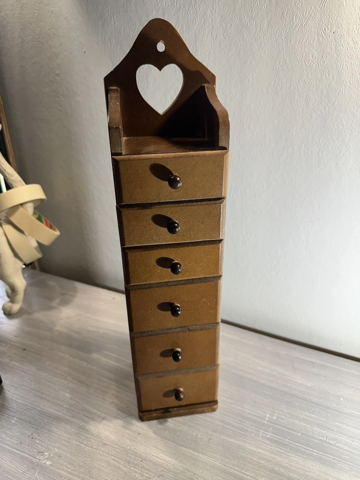VTG Spice Drawer Apothecary Wooden 6 Storage Drawers Sewing Crafts Cabinet