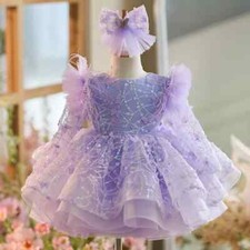 Luxury Girls Party Dress Long Sleeved Sequined Mesh Dress Birthday Elegant Dress