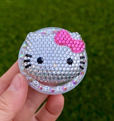 Fully Blinged Rhinestones Hot Pink Kitty Cat  Magnet phone grip