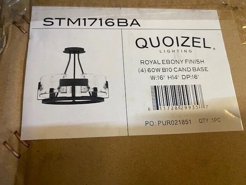 Quoizel STM1716BA Stratum Artisanal Chandelier, 4-Light, 240 Watts, Royal Ebony - Picture 1 of 1