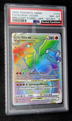 Pokemon Glurak Vstar secret Rainbow Charizard DE 174/172 Brilliant Stars PSA 8