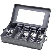 Silverware Storage Box Chest Flatware Storage Case Tableware Utensil Chest wi...