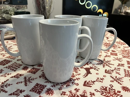 New Williams Sonoma Open Kitchen Mugs Set Of 4 White 6” Tall 22 Oz