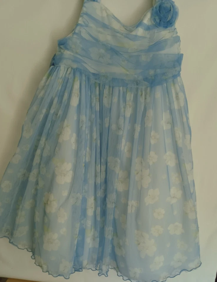 BONNIE JEAN SZ 14 Girls Dress Blue/White Lined Floral Print w/Rose, Sash Was $49 - Image 2 of 4
