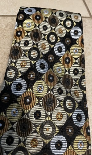 Roberto Villini Couture Designer Handmade 100% Silk Tie Geometric Browns Blue - Picture 2 of 8