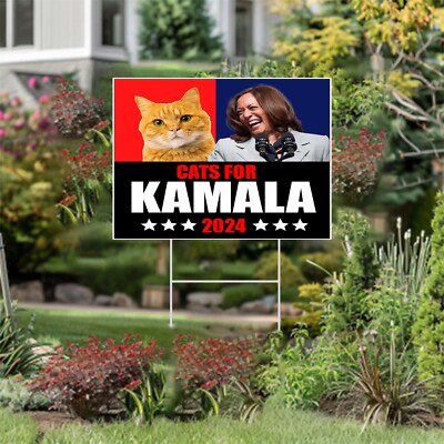 Cats for Kamala Harris 2024 Yard Sign 24x18 Both Side Printed