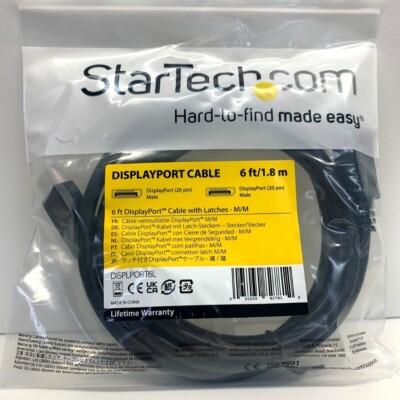 Brand New Startech 6ft Black Displayport to Displayport Cable w/Latches M/M