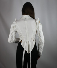 High White Jacket Women's Ramie Nettle Blouse Ribbons Cutouts Frills Xxs