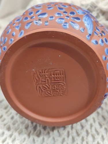 Vintage terra Cotta Clay Chinese Enamel Vixing Teapot marked & Butterflies - Picture 13 of 18
