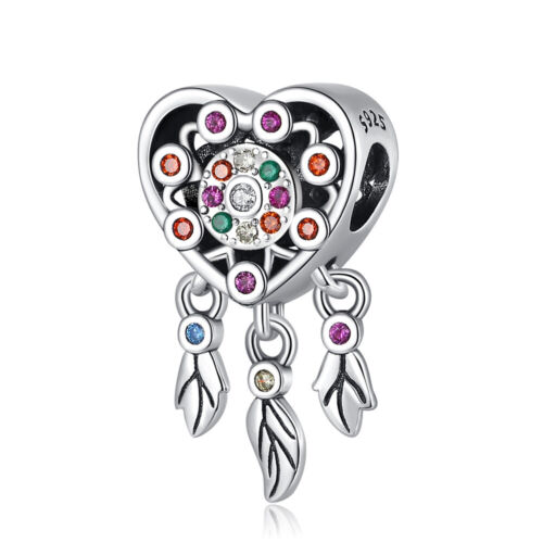 Love Heart Shaped Dreamcatcher Charm 925 Sterling Silver Women Bracelet Charm - Afbeelding 1 van 4