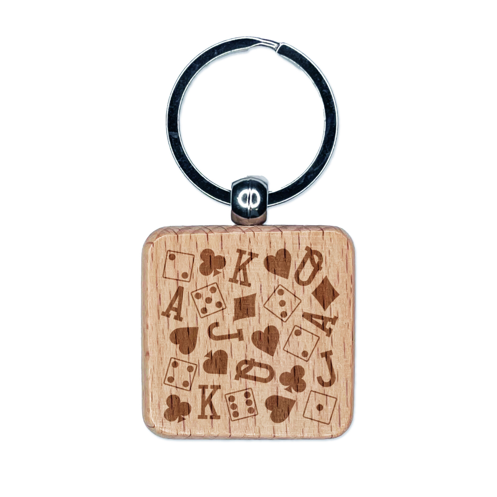 Card Suits and Dice Games Engraved Wood Square Keychain Tag Charm