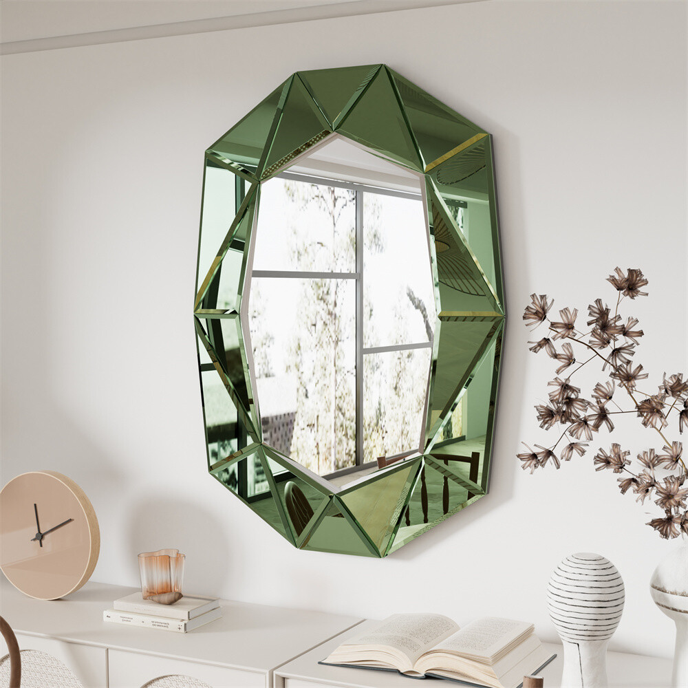 Luxury Glass Art Deco Irregular Wall Mirror 29x40in Large Vintage