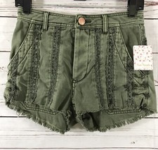 Free People Shorts Women s 0 Moss Green Great Expectations Embroidered NWT
